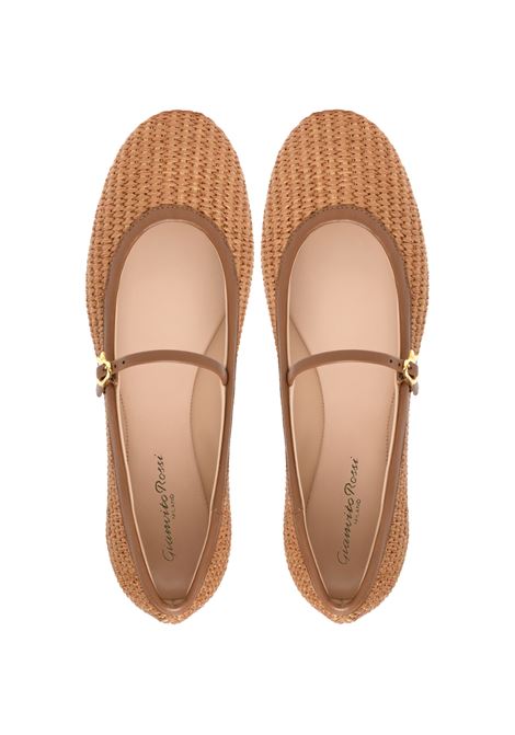 GIANVITO ROSSI Ballerine Carla In Rafia Intrecciata Marrone - GIANVITO ROSSI