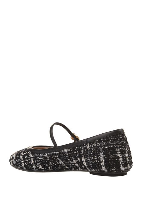 GIANVITO ROSSI Ballerine Flat Carla In Tweed Nero - GIANVITO ROSSI