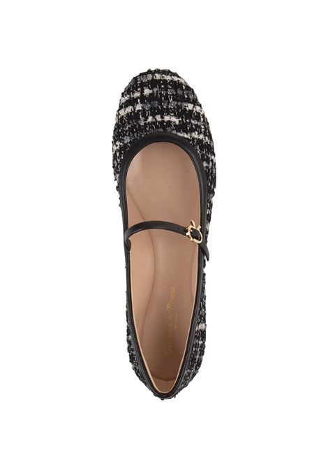 GIANVITO ROSSI Ballerine Flat Carla In Tweed Nero - GIANVITO ROSSI