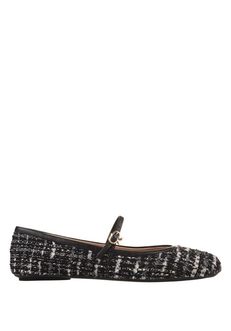 GIANVITO ROSSI Ballerine Flat Carla In Tweed Nero - GIANVITO ROSSI