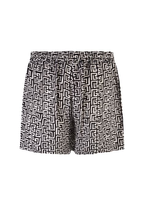 BALMAIN Shorts Neri Con Motivo Monogramma - BALMAIN