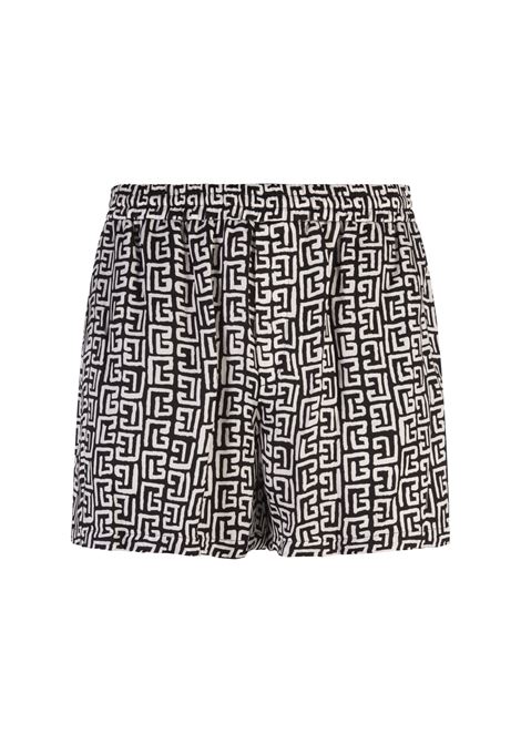 BALMAIN Shorts Neri Con Motivo Monogramma - BALMAIN