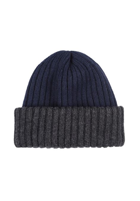 FEDELI Beanie In Double Cashmere Blu E Grigio - FEDELI