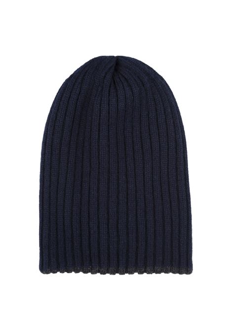 FEDELI Beanie In Double Cashmere Blu E Grigio - FEDELI