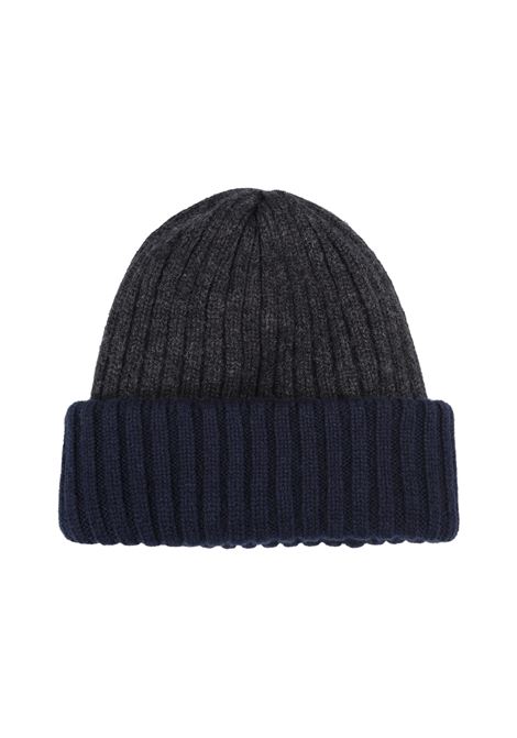 FEDELI Beanie In Double Cashmere Grigio E Blu - FEDELI