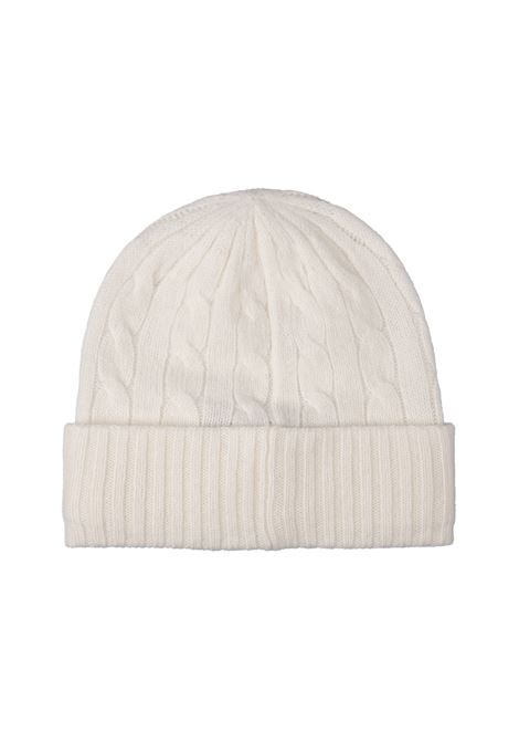 RALPH LAUREN Beanie In Lana E Cashmere A Trecce Bianco - RALPH LAUREN