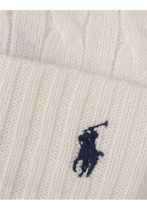 RALPH LAUREN Beanie In Lana E Cashmere A Trecce Bianco - RALPH LAUREN