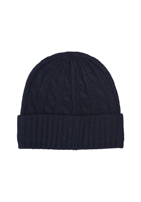 RALPH LAUREN Beanie In Lana E Cashmere A Trecce Blu Scuro - RALPH LAUREN