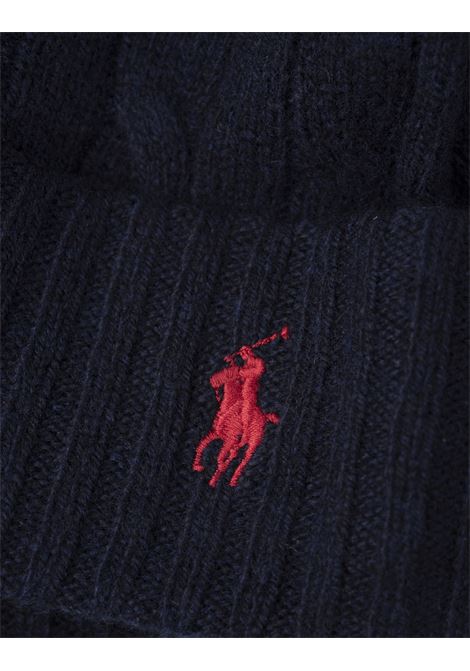 RALPH LAUREN Beanie In Lana E Cashmere A Trecce Blu Scuro - RALPH LAUREN
