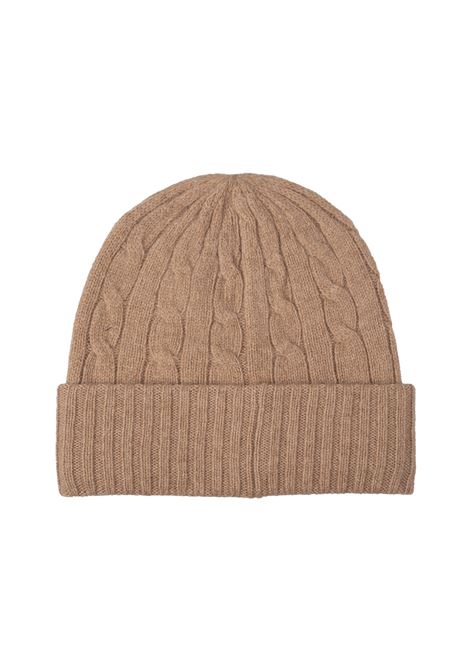 RALPH LAUREN Beanie In Lana E Cashmere A Trecce Cammello - RALPH LAUREN