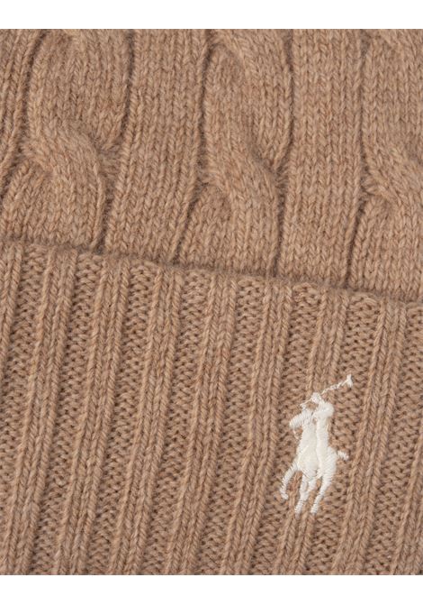 RALPH LAUREN Beanie In Lana E Cashmere A Trecce Cammello - RALPH LAUREN