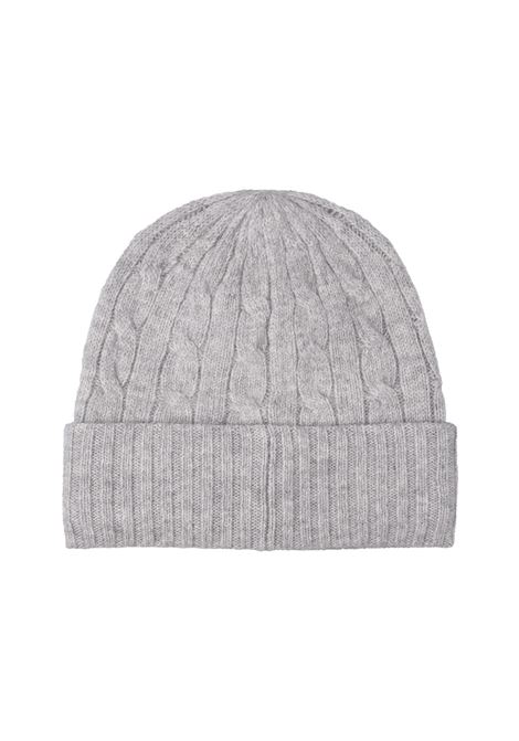 RALPH LAUREN Beanie In Lana E Cashmere A Trecce Grigio - RALPH LAUREN