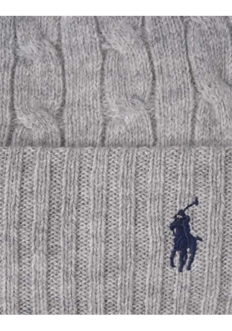 RALPH LAUREN Beanie In Lana E Cashmere A Trecce Grigio - RALPH LAUREN
