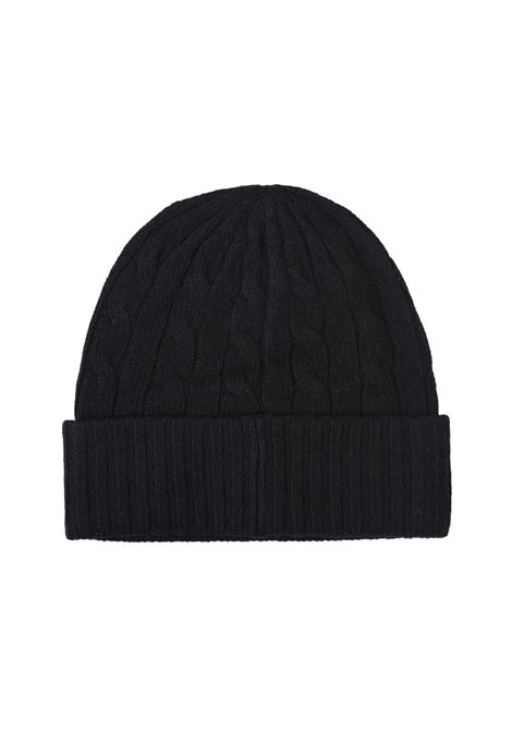 RALPH LAUREN Beanie In Lana E Cashmere A Trecce Nero - RALPH LAUREN