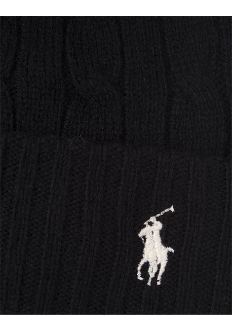 RALPH LAUREN Beanie In Lana E Cashmere A Trecce Nero - RALPH LAUREN