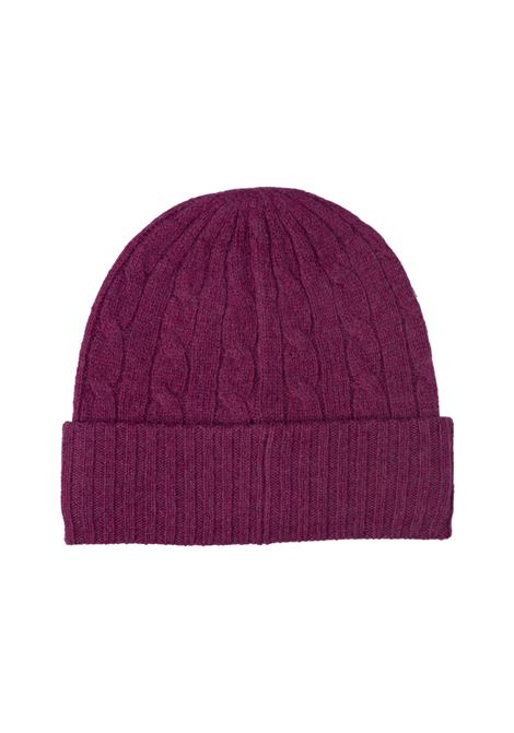 RALPH LAUREN Beanie In Lana E Cashmere A Trecce Prugna Hthr - RALPH LAUREN