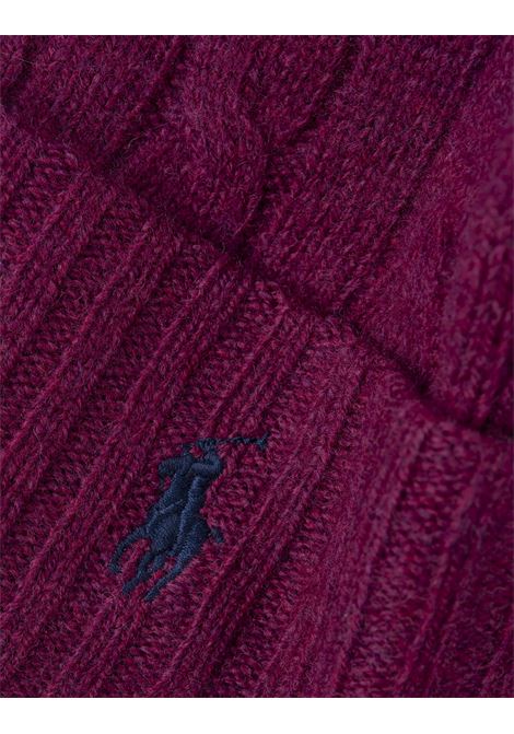 RALPH LAUREN Beanie In Lana E Cashmere A Trecce Prugna Hthr - RALPH LAUREN