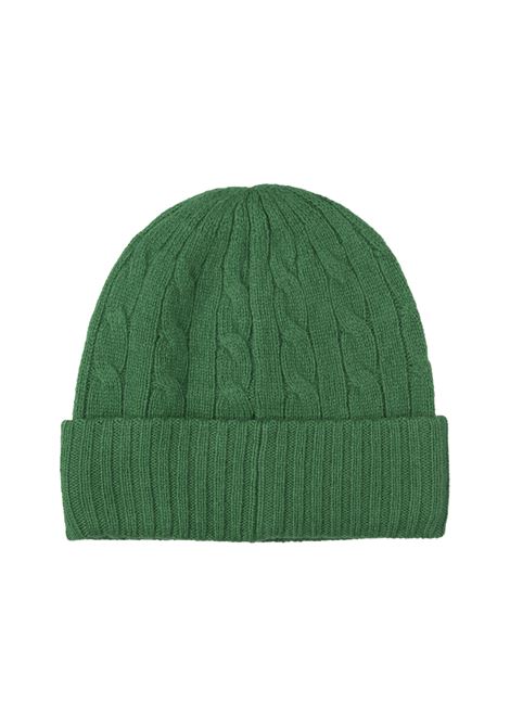 RALPH LAUREN Beanie In Lana E Cashmere A Trecce Verde - RALPH LAUREN