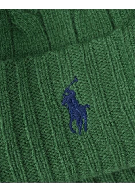 RALPH LAUREN Beanie In Lana E Cashmere A Trecce Verde - RALPH LAUREN