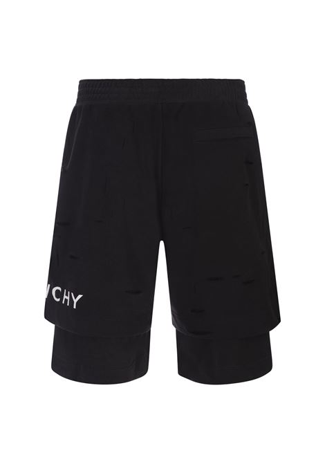 GIVENCHY Bermuda Sportivi Destroyed Neri Con Logo - GIVENCHY