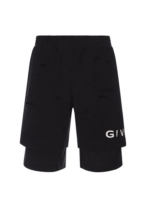 GIVENCHY Bermuda Sportivi Destroyed Neri Con Logo - GIVENCHY