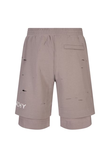 GIVENCHY Bermuda Sportivi Destroyed Taupe Con Logo - GIVENCHY