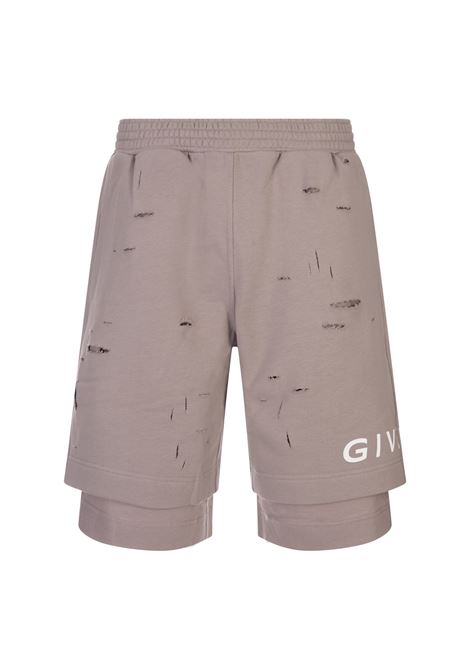 GIVENCHY Bermuda Sportivi Destroyed Taupe Con Logo - GIVENCHY