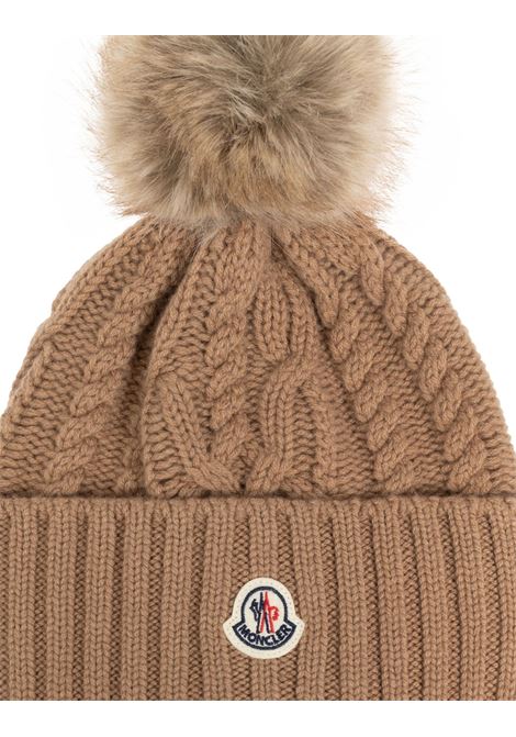 MONCLER Berretto Beige In Lana E Cashmere Con Pompon - MONCLER