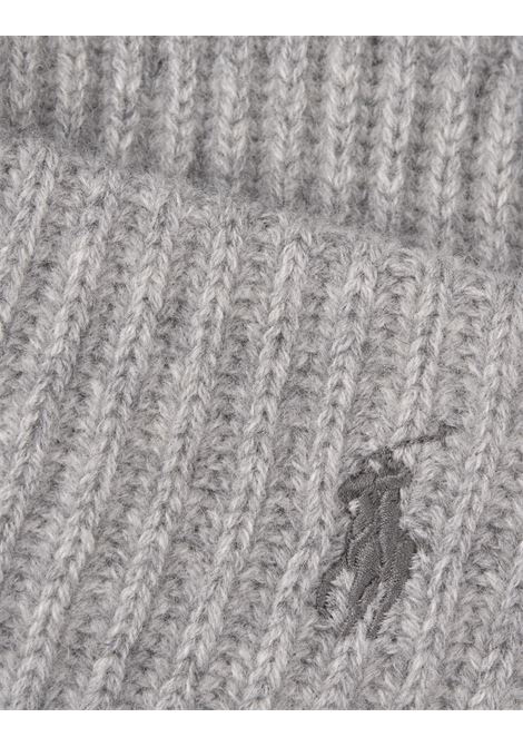 RALPH LAUREN Berretto Grigio In Lana E Cashmere Con Pony Ricamato - RALPH LAUREN