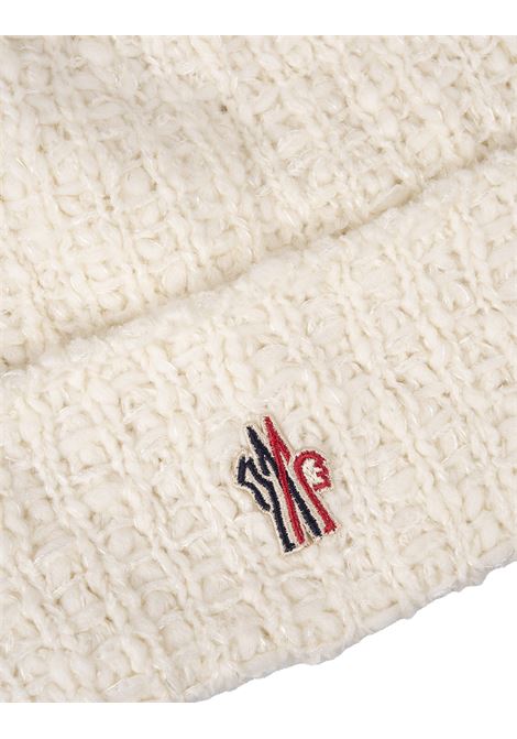 MONCLER GRENOBLE Berretto In Maglia Bianca Con Logo E Pompon - MONCLER GRENOBLE
