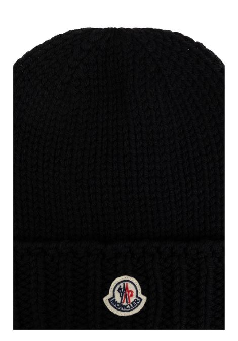 MONCLER ENFANT Berretto In Maglia Rasata Nera Con Logo - MONCLER ENFANT