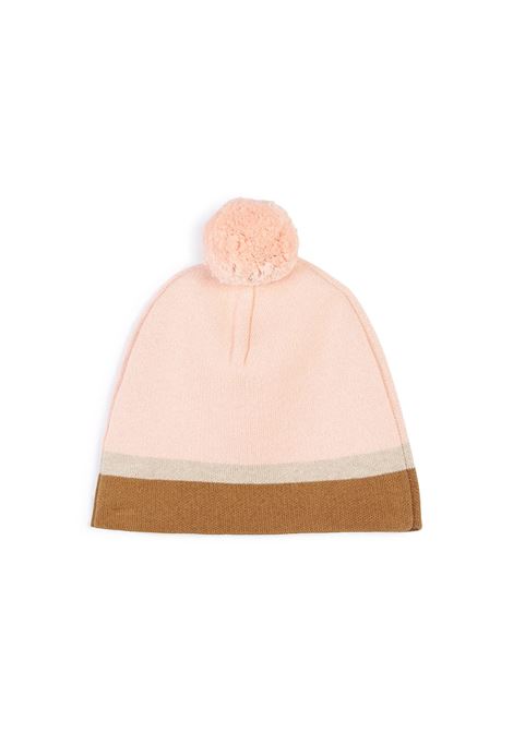 CHLOÉ KIDS Berretto In Maglia Washed Pink Con Logo E Pompon - CHLOÉ KIDS