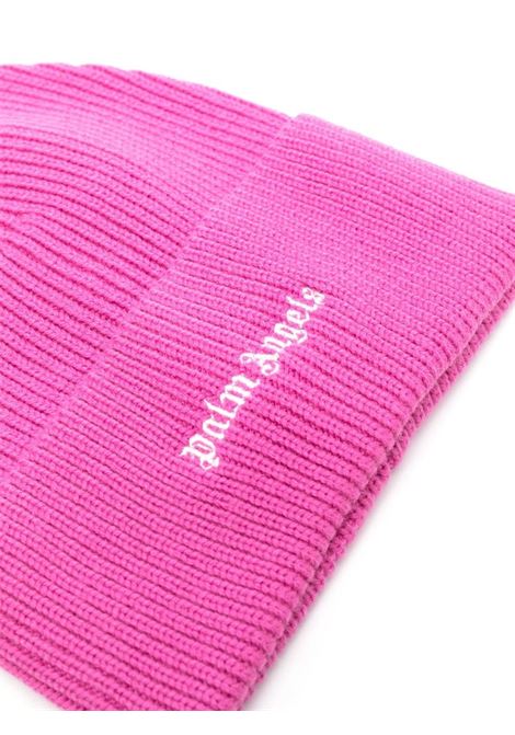 PALM ANGELS Berretto In Misto Lana Fucsia Con Logo Bianco - PALM ANGELS