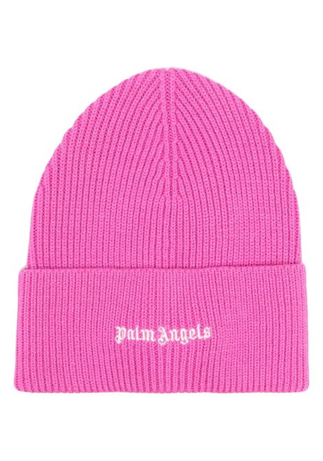PALM ANGELS Berretto In Misto Lana Fucsia Con Logo Bianco - PALM ANGELS