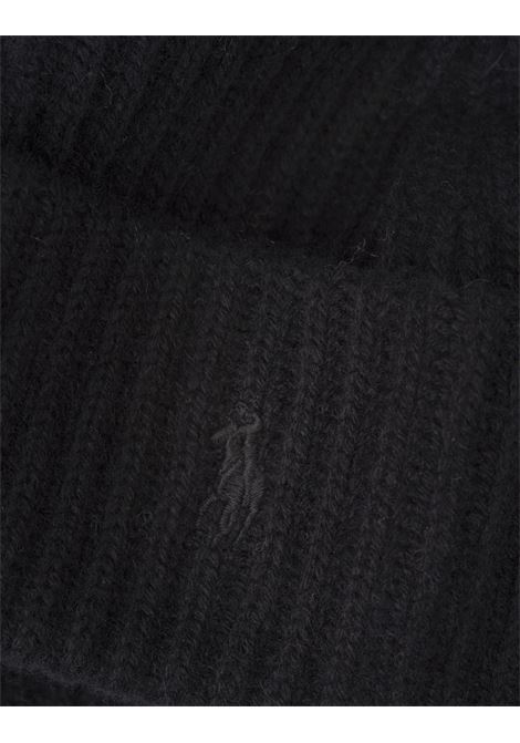 RALPH LAUREN Berretto Nero In Lana E Cashmere Con Pony Ricamato - RALPH LAUREN