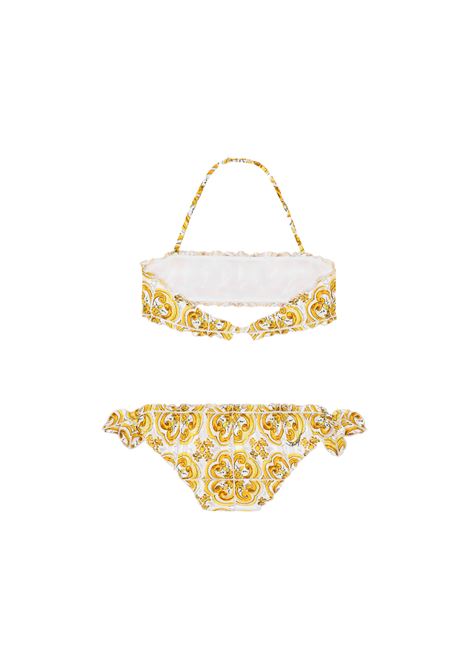 DOLCE & GABBANA KIDS Bikini Con Stampa Maiolica Gialla - DOLCE & GABBANA KIDS