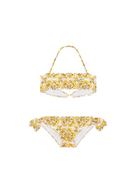 DOLCE & GABBANA KIDS Bikini Con Stampa Maiolica Gialla - DOLCE & GABBANA KIDS