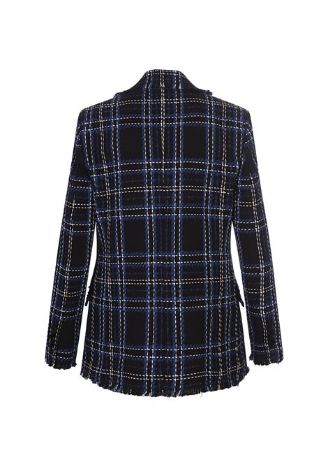 MSGM Blazer Doppiopetto In Tweed Blu Con Fantasia Maxi Check - MSGM
