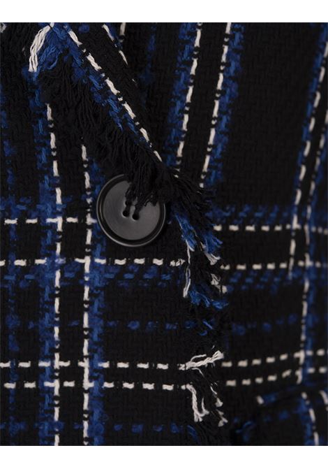 MSGM Blazer Doppiopetto In Tweed Blu Con Fantasia Maxi Check - MSGM