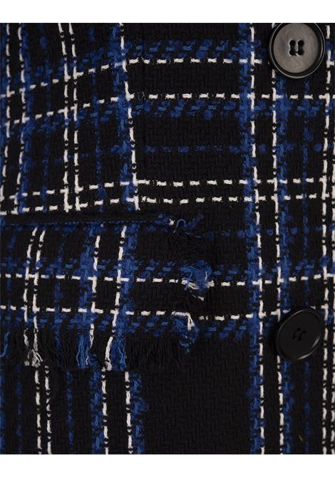 MSGM Blazer Doppiopetto In Tweed Blu Con Fantasia Maxi Check - MSGM