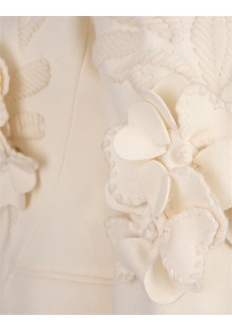 ERMANNO SCERVINO Blazer In Lana Vergine Bianca Con Applicazioni A Fiori - ERMANNO SCERVINO