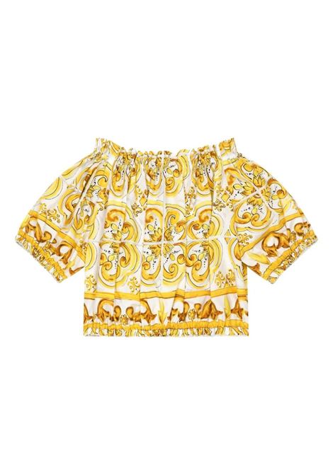 DOLCE & GABBANA KIDS Blusa Crop Con Stampa Maiolica Gialla - DOLCE & GABBANA KIDS