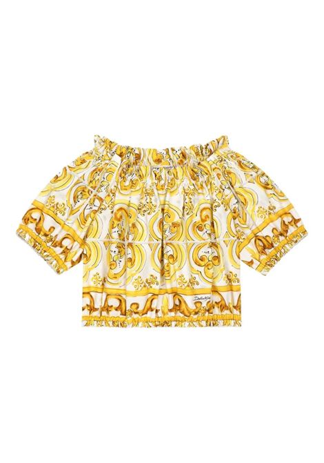 DOLCE & GABBANA KIDS Blusa Crop Con Stampa Maiolica Gialla - DOLCE & GABBANA KIDS