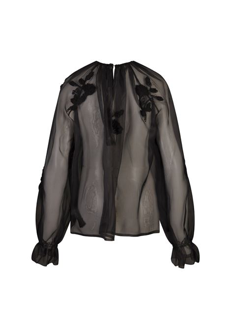 ERMANNO SCERVINO Blusa In Organza Nera Con Pizzo Macramè - ERMANNO SCERVINO