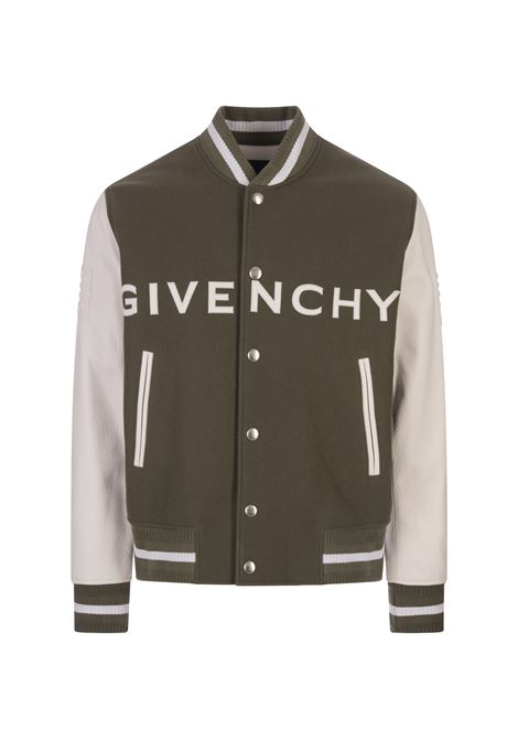 GIVENCHY Bomber GIVENCHY Khaki e Bianco In Lana e Pelle - GIVENCHY