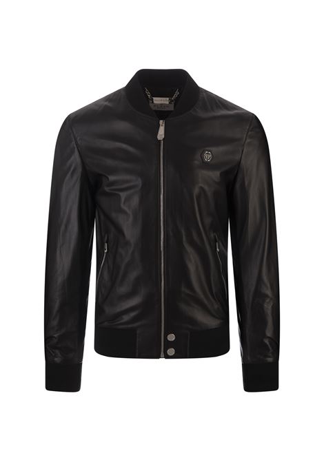 PHILIPP PLEIN Bomber In Pelle Nera Con PP Hexagon - PHILIPP PLEIN