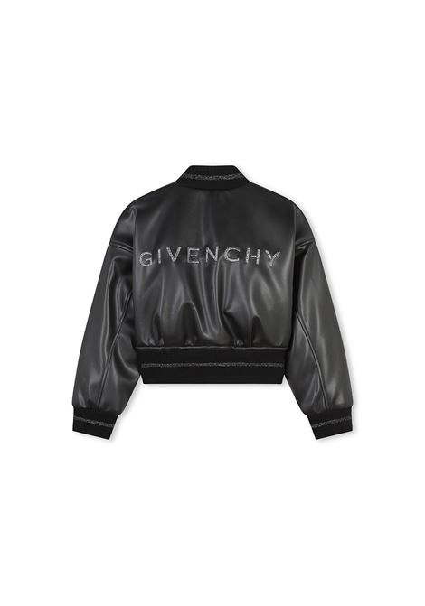 GIVENCHY KIDS Bomber In Similpelle Nera Con Logo In Lurex - GIVENCHY KIDS