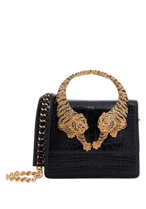 ROBERTO CAVALLI Borsa a Spalla Roar Grande Nera Con Tigri Gioiello - ROBERTO CAVALLI