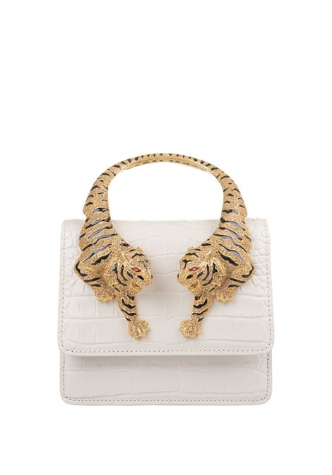 ROBERTO CAVALLI Borsa a Spalla Roar Media Bianca Con Tigri Gioiello - ROBERTO CAVALLI