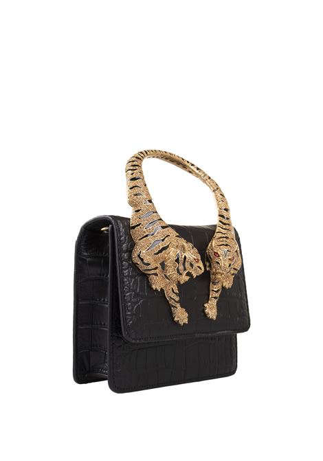 ROBERTO CAVALLI Borsa A Spalla Roar Media Nera Con Tigri Gioiello - ROBERTO CAVALLI